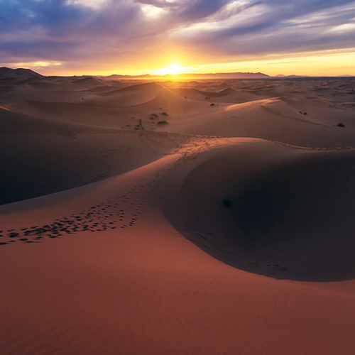 Sunset in Merzouga sahara Morocco